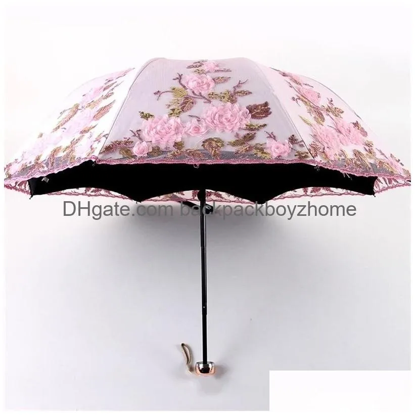 Umbrellas Umbrellas Lace Up Flower For Women Summer Parasol Folding Sun Garden Uv Portable Lady Beautif Beach Paraplu Rain Gear 221025 Dhiwt