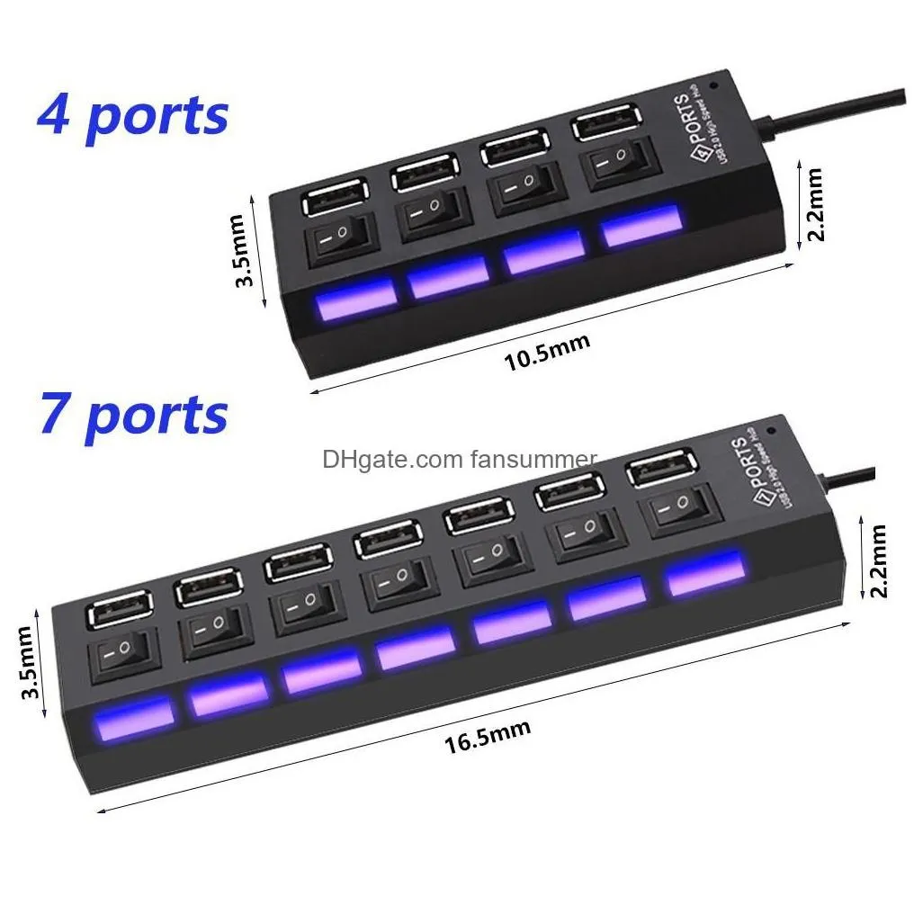 Usb Hubs Usb 2.0 Hub Mti Splitter Use Power Adapter 4/7 Port Mtiple Expander With Switch For Pc Drop Delivery Computers Networking Com