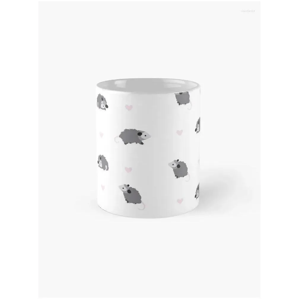 Mugs Opossum Print With Hearts Coffee Mug Ceramic Cup Glass