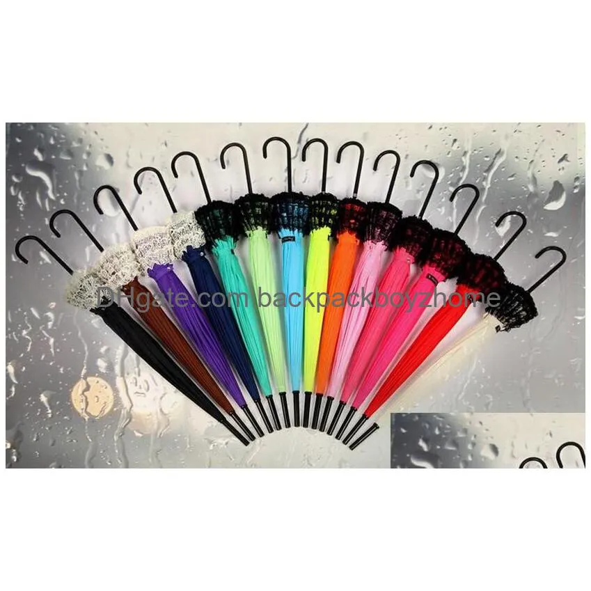 Umbrellas 50 Pieces/Lot New Elegant Semi-Matic Lace Umbrella Fancy Sunny And Rainy Pagoda Umbrellas 11 Colors Available Drop Delivery Dhygp