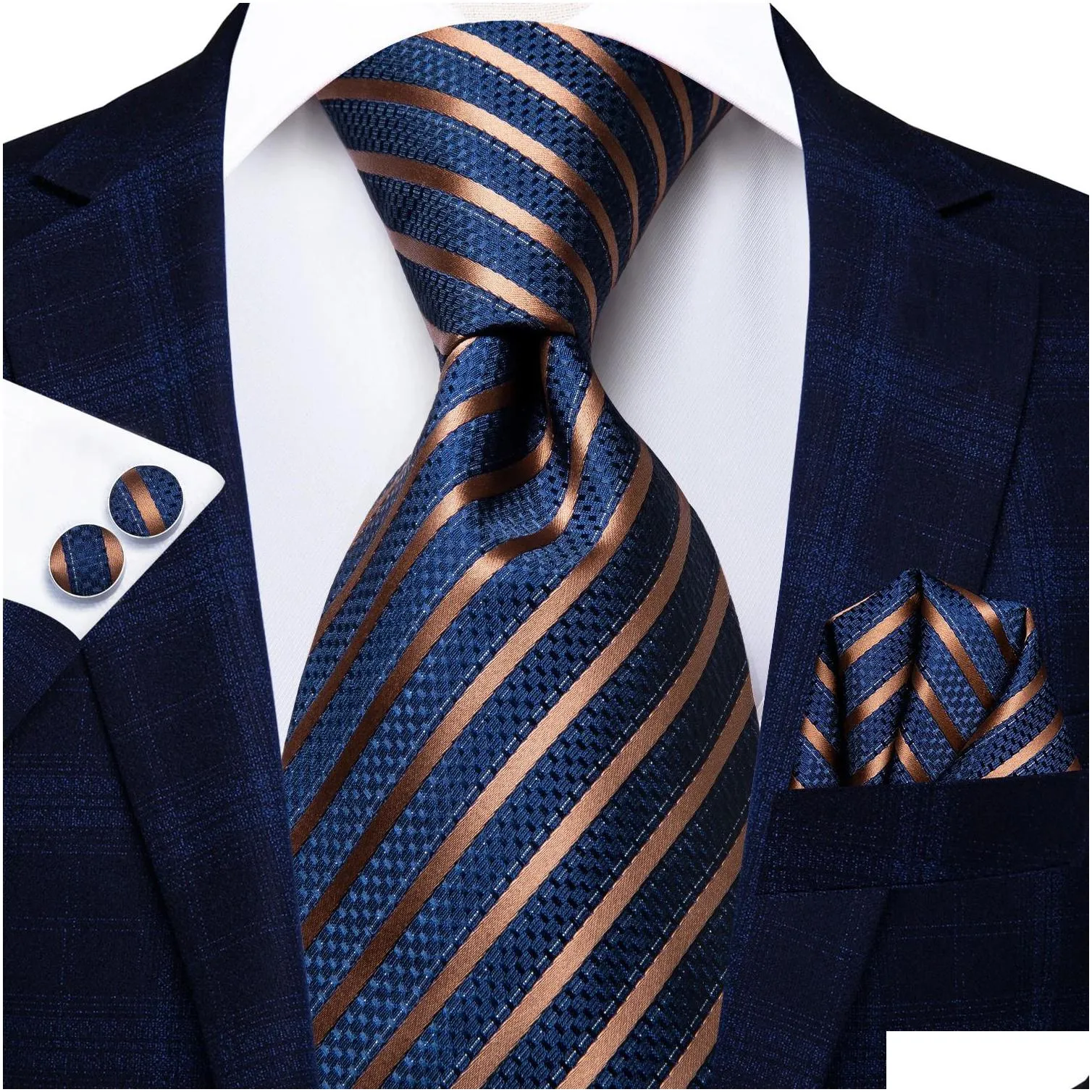 Neck Ties Neck Ties Hitie Blue Business Solid 100% Silk Mens Tie Necktie 85Cm For Men Formal Luxury Wedding High Quality Gravata 23121 Dhgal