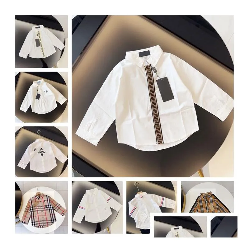 spring and autumn childrens designer long-sleeved shirt classic ribbon letters casual fashion for boys and girls foreign trade size 100-150cm