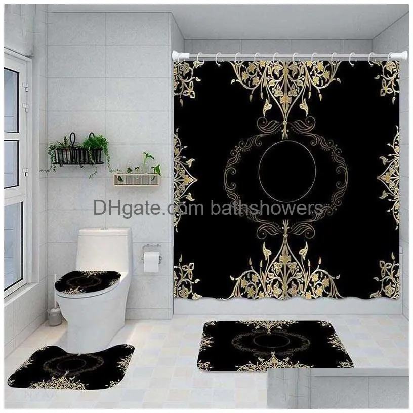 Letter Printed Classic Shower Curtains Designer Print Bathroom Curtain Home Toilet Er Mat Bath Supplies Drop Delivery Dhrbq