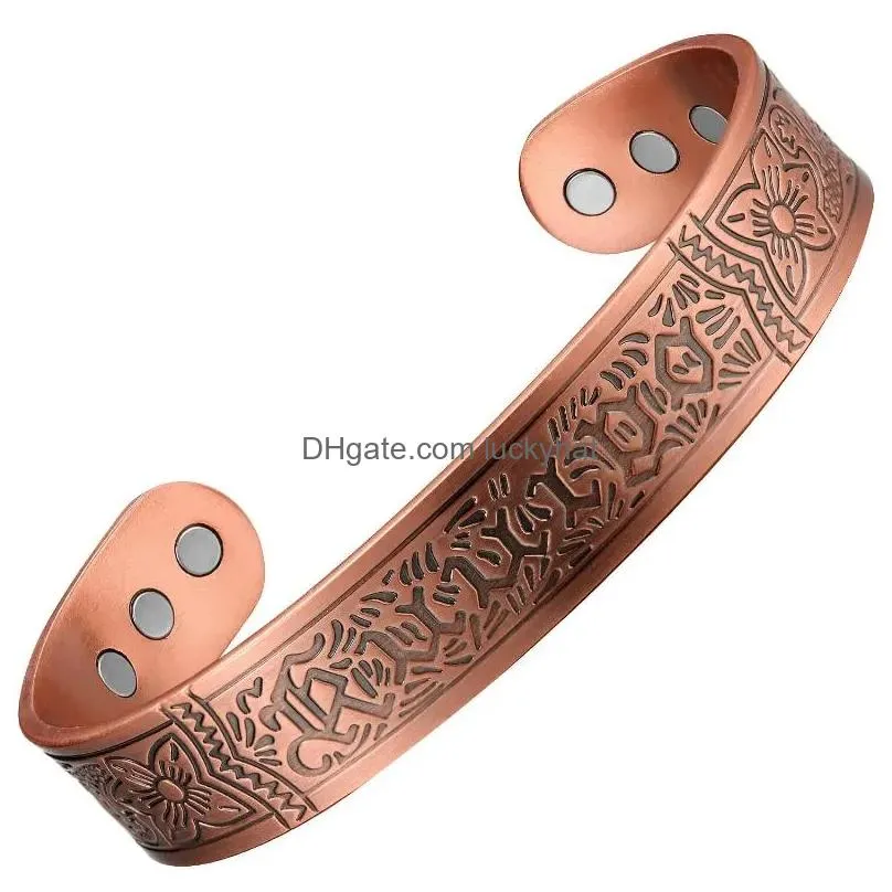 Bangle Bangle Copper Bracelet For Men 15Mm Wide 99.99% Pure Gift With 3500 Gauss Magnets Energy Adjustable Cuff Drop Delivery Jewelry Dhenw