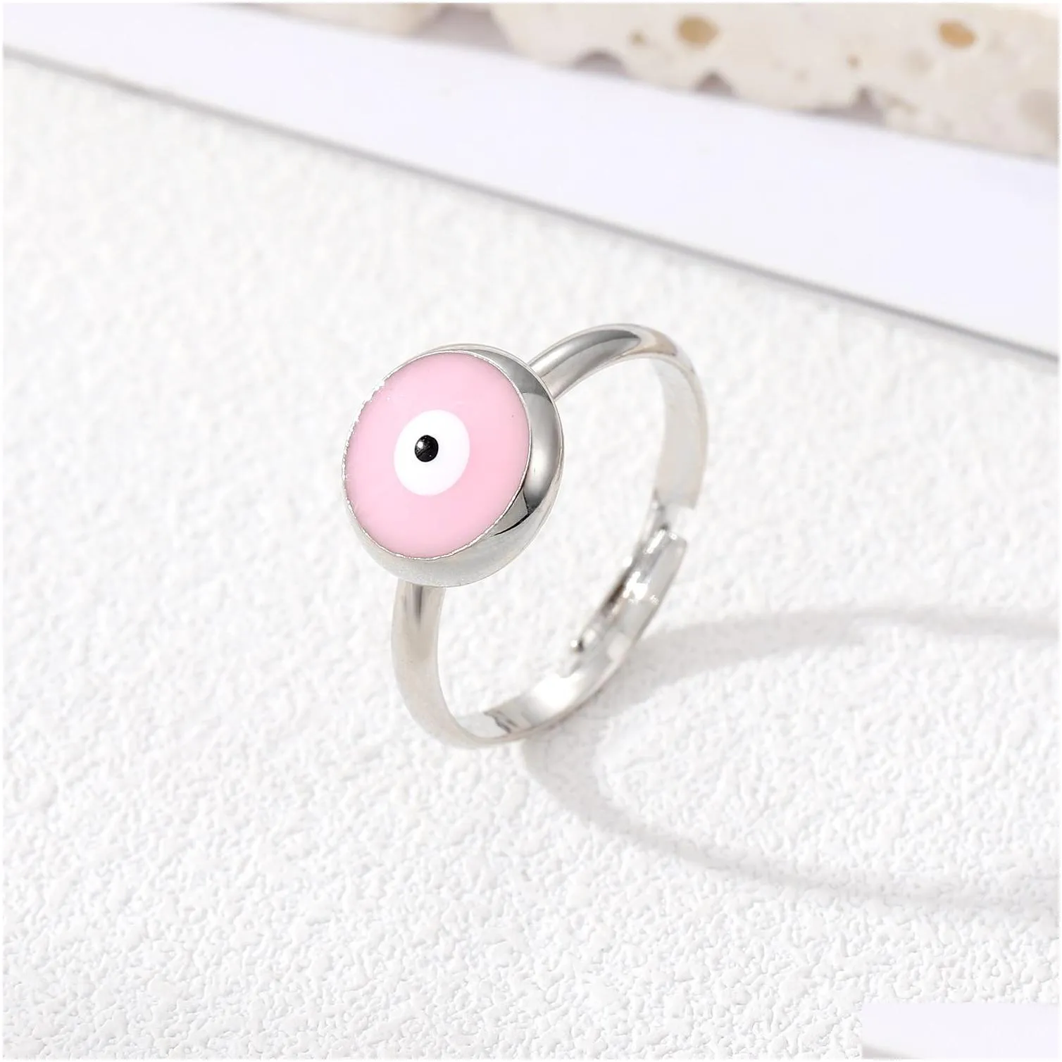 Cluster Rings Vintage Blue Evil Eye Finger Ring For Women Gift Jewelry Colored Simple Turkish Lucky Adjustable Party Accessories Drop Dhw1J