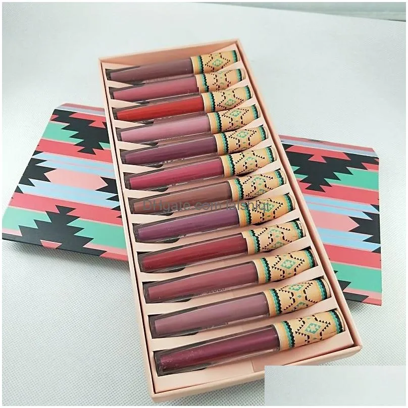 m maquillage brand makeup lipstick lipgloss 12pcs/set matte lip gloss waterproof long-lasting liquid lipsticks ship