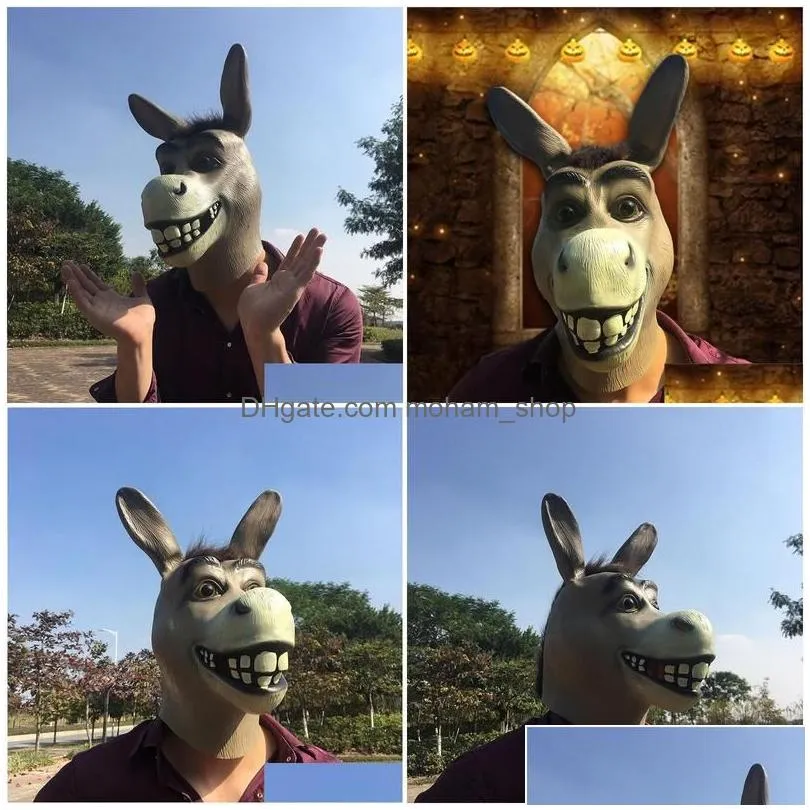 party masks funny adt py donkey horse head mask latex halloween animal cosplay zoo props festival costume ball y200103 drop delivery