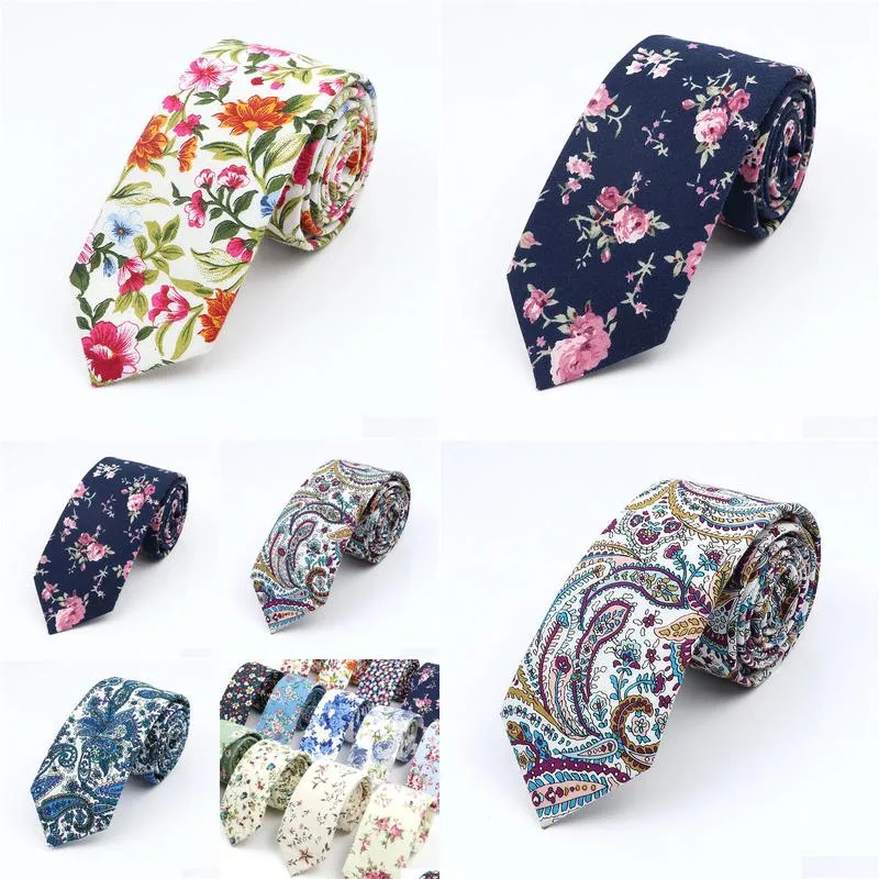 Neck Ties Neck Ties Floral Elegant Tie For Men Women 100% Cotton Beautif Flower Paisley Necktie Narrow Skinny Cravat Wedding Casual Co Dhv35