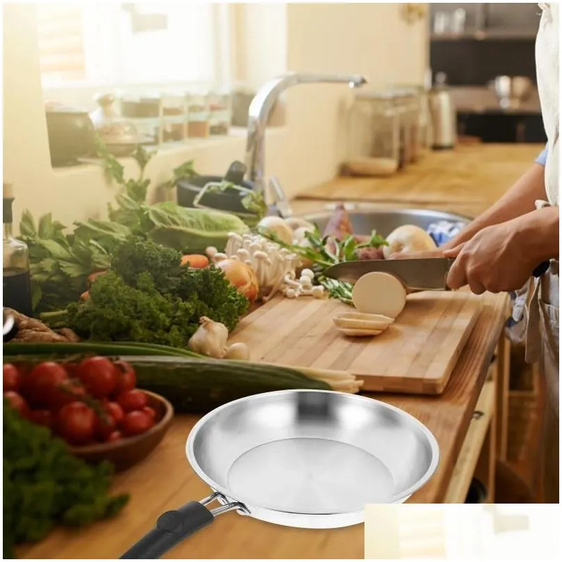 Pans Pan Non-stick Flat Bottom Frying Rounded Stainless Pot Home Steel Saucepan