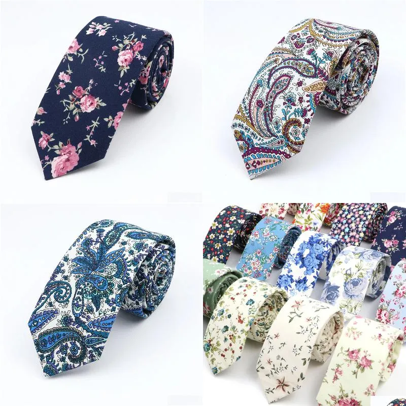 Neck Ties Neck Ties Floral Elegant Tie For Men Women 100% Cotton Beautif Flower Paisley Necktie Narrow Skinny Cravat Wedding Casual Co Dhv35