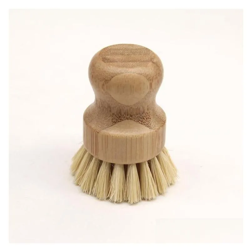 Cleaning Brushes Round Wood Brush Handle Pot Dish Household Sisal Palm Bamboo Kitchen Chores Rub Cleaning Brushes Drop Delivery Home G Dhjr1