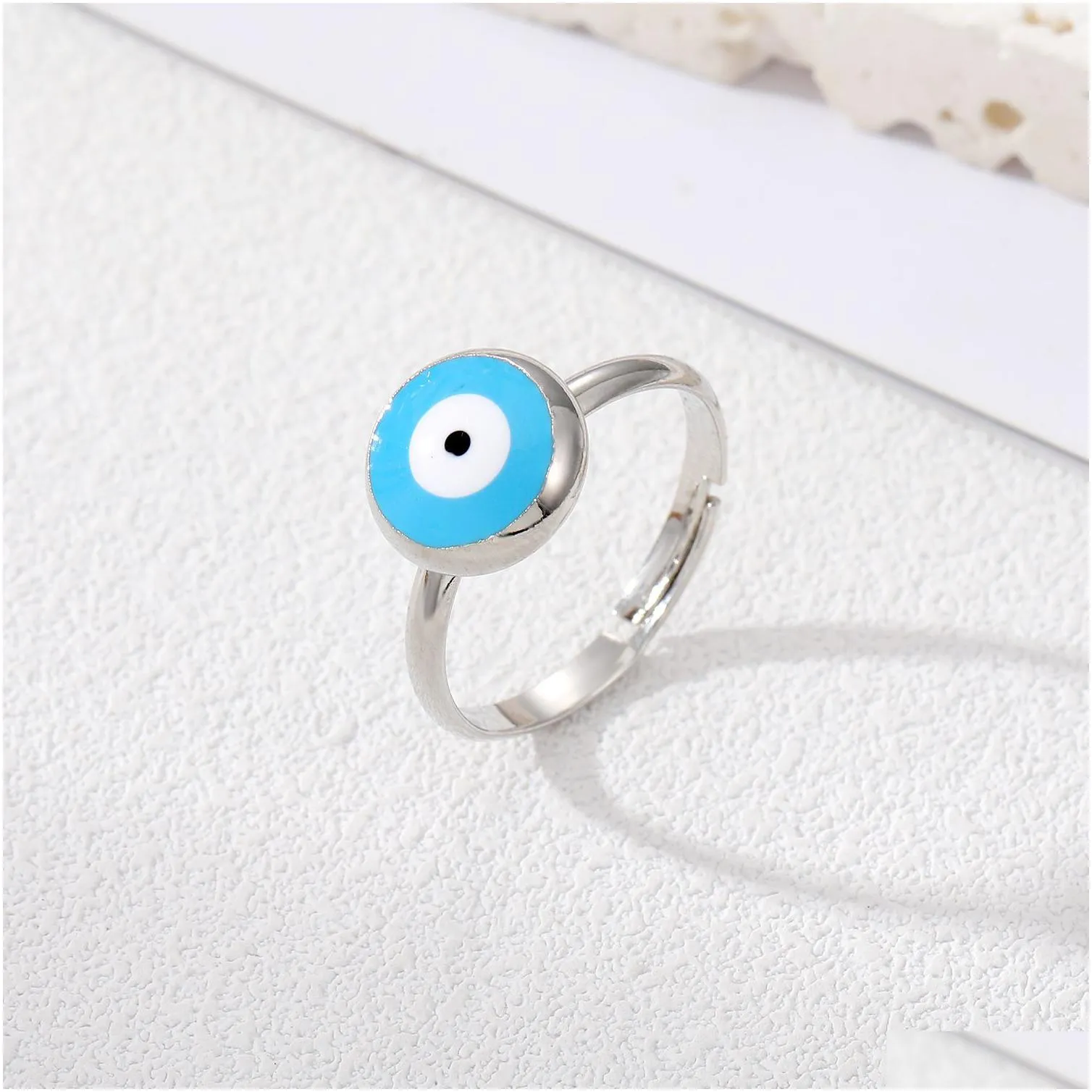 Cluster Rings Vintage Blue Evil Eye Finger Ring For Women Gift Jewelry Colored Simple Turkish Lucky Adjustable Party Accessories Drop Dhw1J