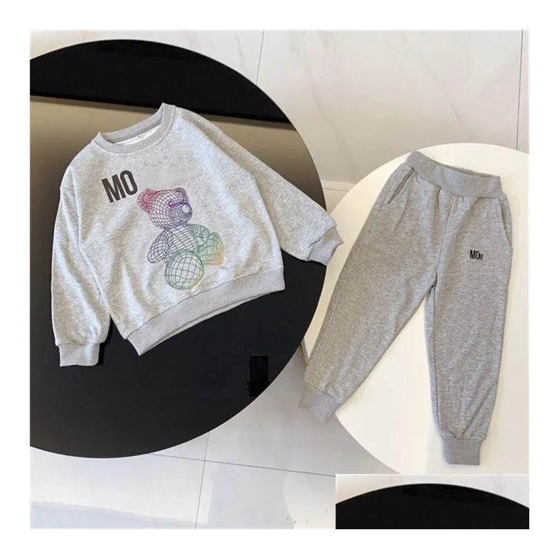 autumn and winter childrens suits boys and girls long sleeve warm hoodie pants two sets of high-end trend brand childrens wear size 90-150cm