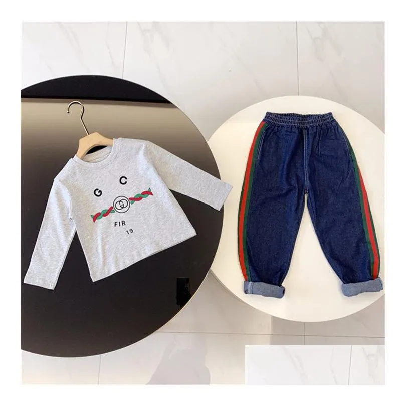 childrens autumn and winter long sleeves and pants classic plaid letters casual high-quality brand childrens two-piece set size 90-150cm