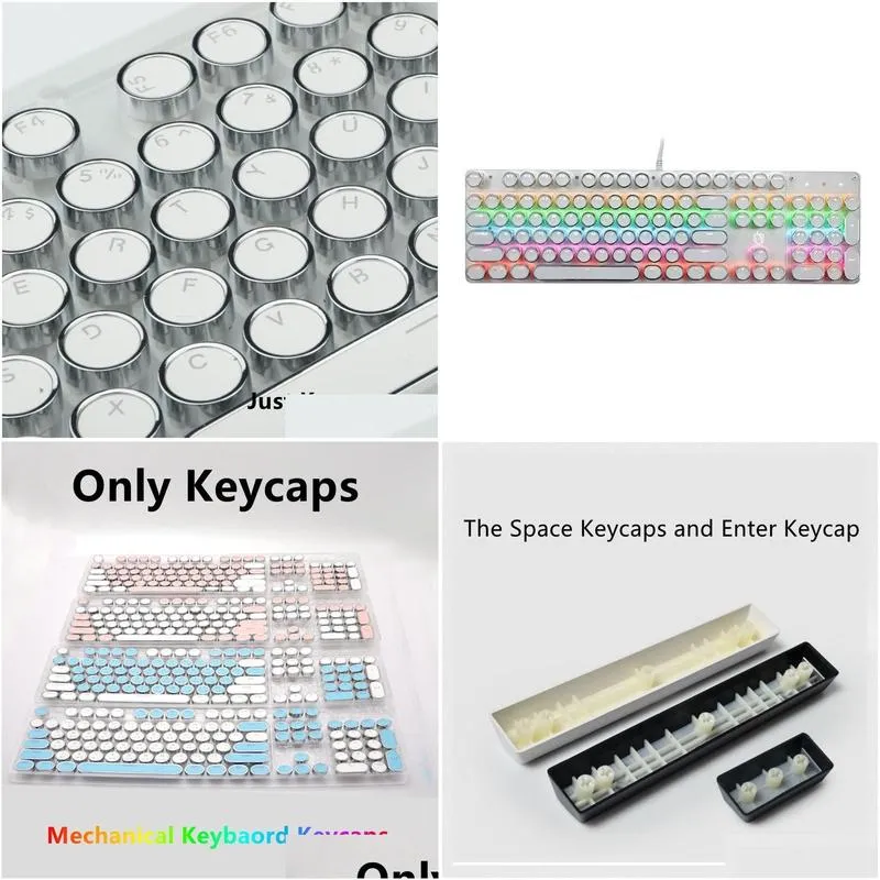 Combos 104 Key Keycaps for Mechanical Keyboard Lighttransmitting Electroplating Mechanical Key Caps Spanish Russian EN Round Keycaps