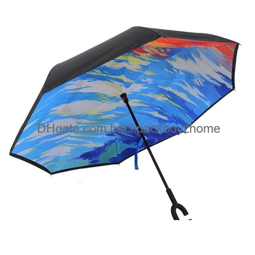 Umbrellas Inverted Reverse Umbrellas Car Umbrella Windproof Rain Handle Household Sundries Sea T2I52313 Drop Delivery Home Garden Hous Dhuia