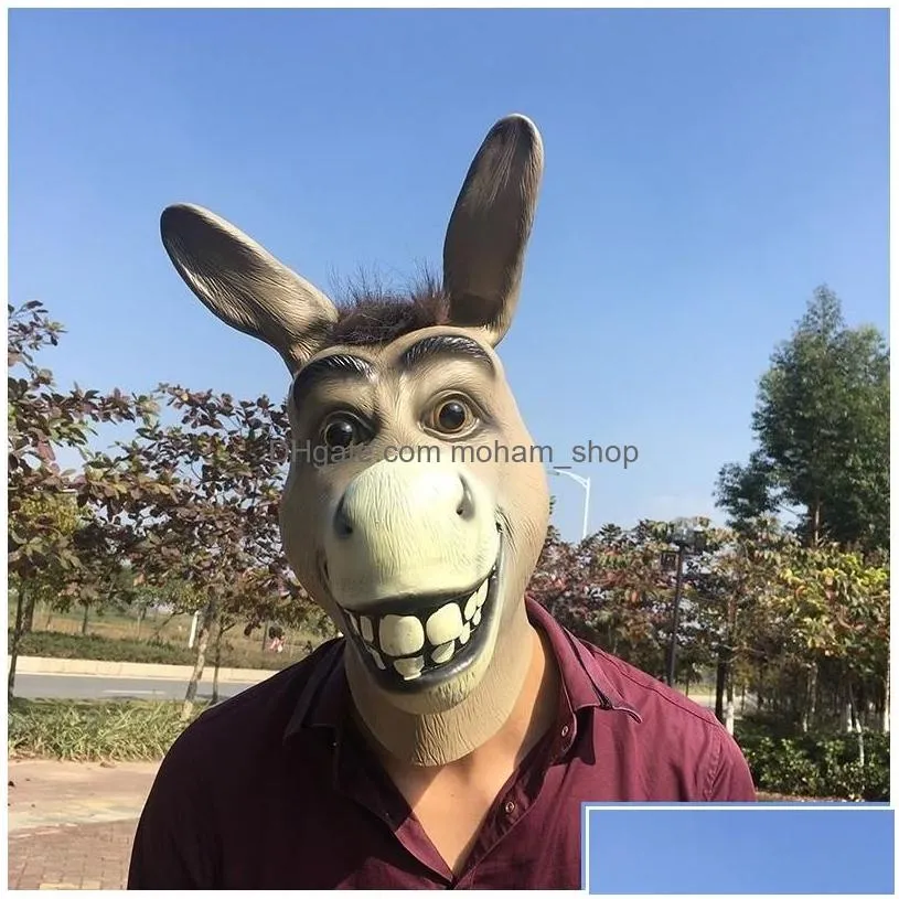 party masks funny adt py donkey horse head mask latex halloween animal cosplay zoo props festival costume ball y200103 drop delivery