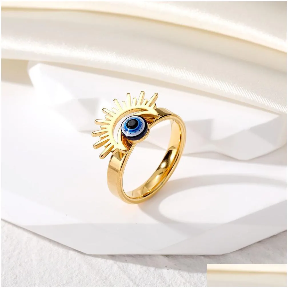 Cluster Rings Vintage Blue Evil Eye Finger Ring For Women Gift Jewelry Hollow Crown Turkish Lucky Adjustable Party Accessories Size 17 Dhvdi