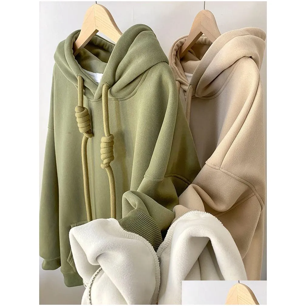 Women`S Hoodies & Sweatshirts Designer Hoodie Add Fleece Thickened New Female Winter Style American Retro Hooded Loose Bf Wind Autumn Otw0A
