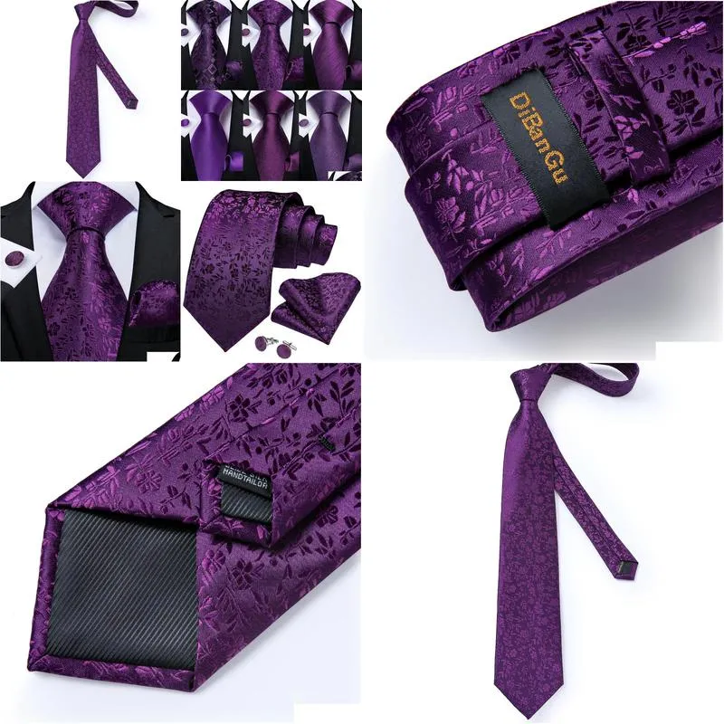 Neck Ties Neck Ties Dibangu For Men Purple Floral Paisley Necktie Business Formal 100% Silk Tie Pocket Square Set Wedding Party Cravat Dhmaz