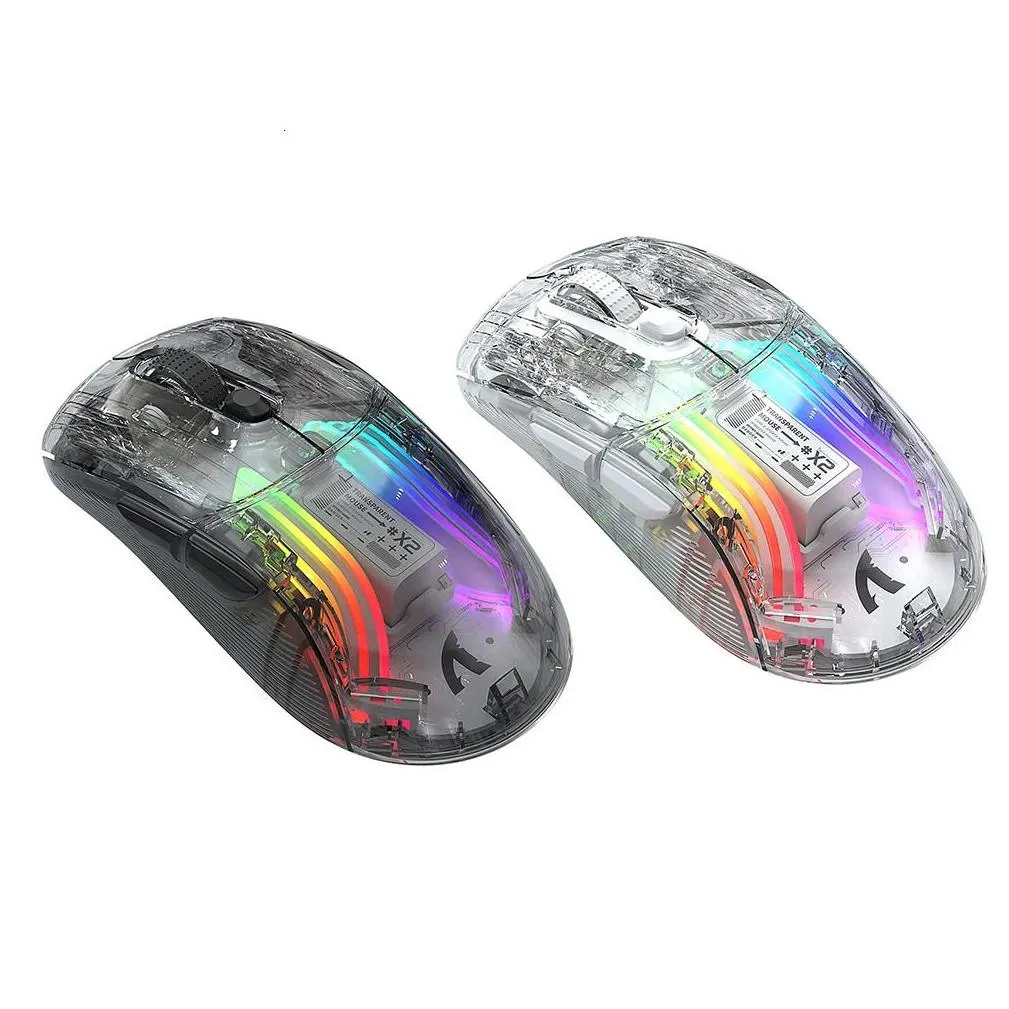Mice Wired Wireless Mouse Gamer RGB Light Adjustable Transparent Game Bluetooth compatible for Desktop Notebook Computer 231216