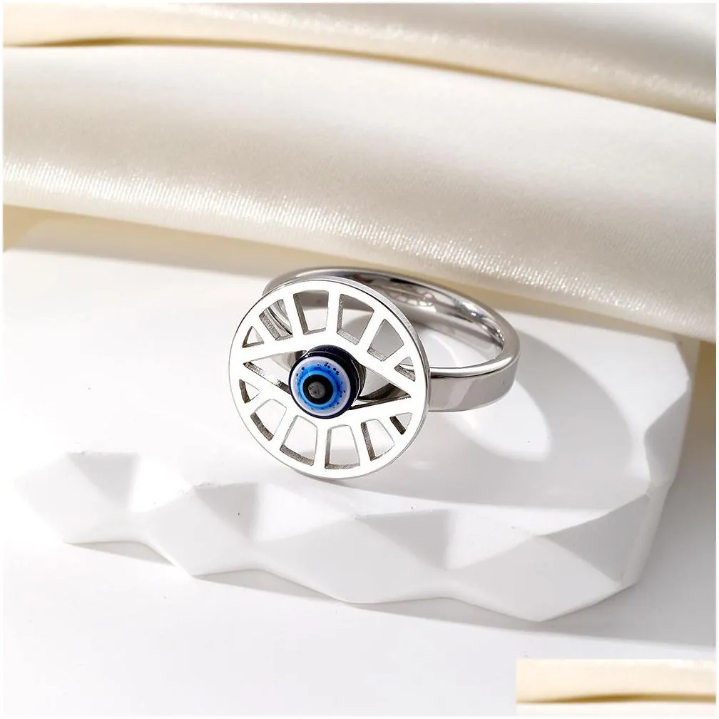 Cluster Rings Vintage Blue Evil Eye Finger Ring For Women Gift Jewelry Hollow Turkish Lucky Adjustable Party Accessories Size 17 18 19 Dhnyu