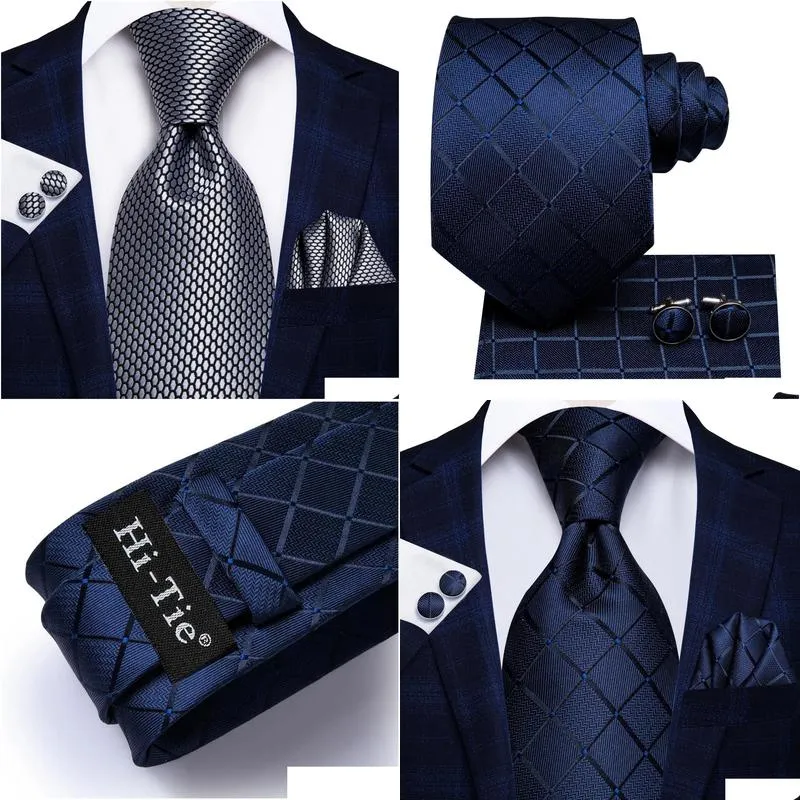 Neck Ties Neck Ties Hitie Blue Business Solid 100% Silk Mens Tie Necktie 85Cm For Men Formal Luxury Wedding High Quality Gravata 23121 Dhgal