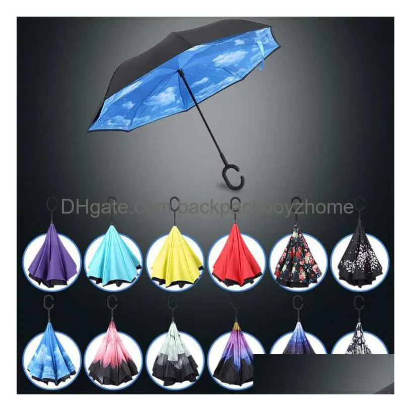 Umbrellas Creative Inverted Umbrellas Double Layer With C Handle Inside Out Reverse Windproof Umbrella 34 Colors Ooa867 Drop Delivery Dhds7