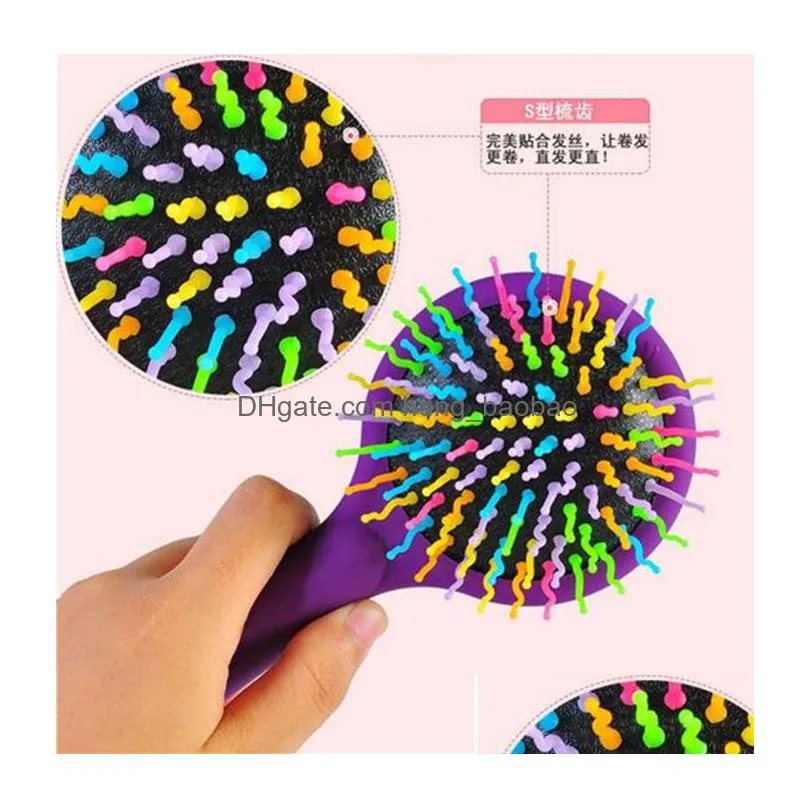 detangle hair brush magic rainbow comb with mirror hair brushes anti-static comb black pink purple cepillo para desenredar el cabello magic rainbow