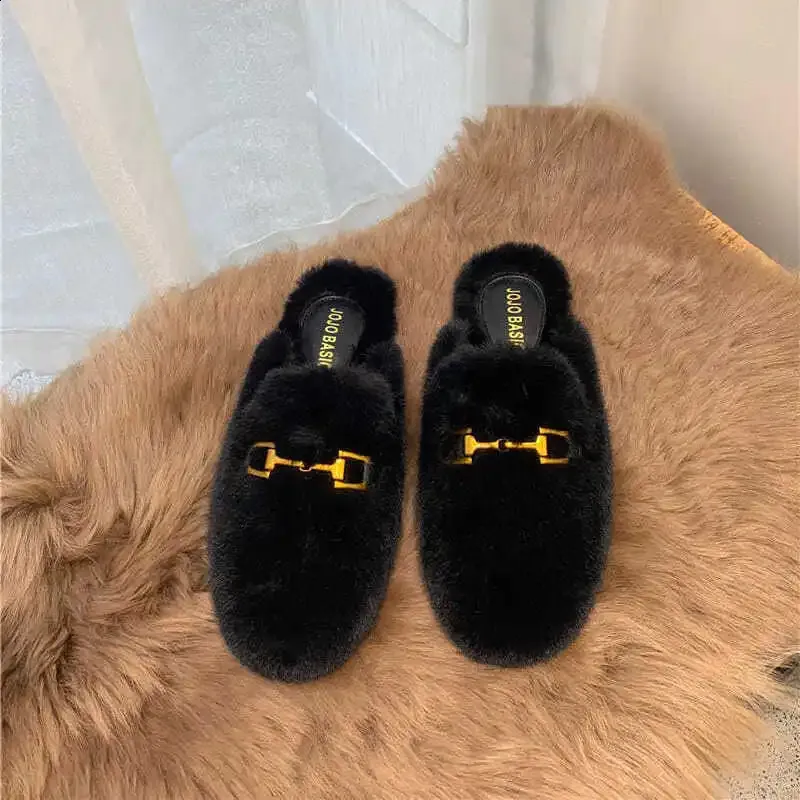 Slippers Hairy Slippers Women Wear Autumn/winter Mueller Shoes Net Red Lazy Shoes Flats Rabbit Hair Bag Head Half Fur Slippers 231219