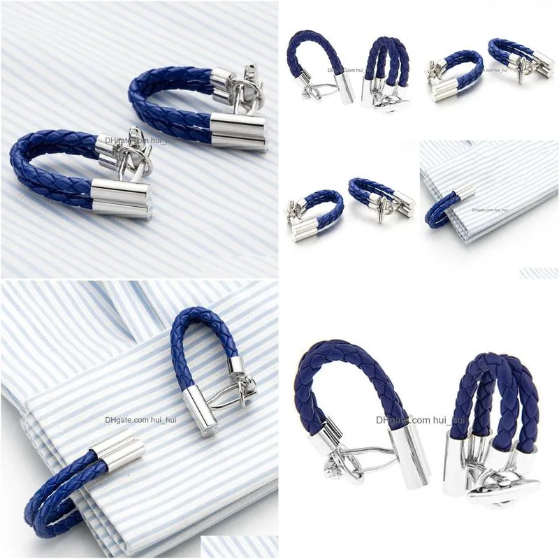 blue leather chain cufflinks healthy cuff link weaving cuffs button gemelos men jewelry 5pairs drop 187m