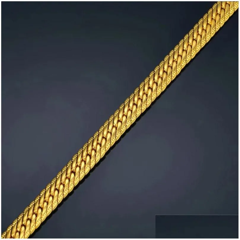 Charm Bracelets Gold Bracelet Men Jewelry 14K 8Mm Snake Link Chain 21/22Cm Male Hand Wholesale Pseras Braslet For Drop Delivery Jewelr Dhcxy