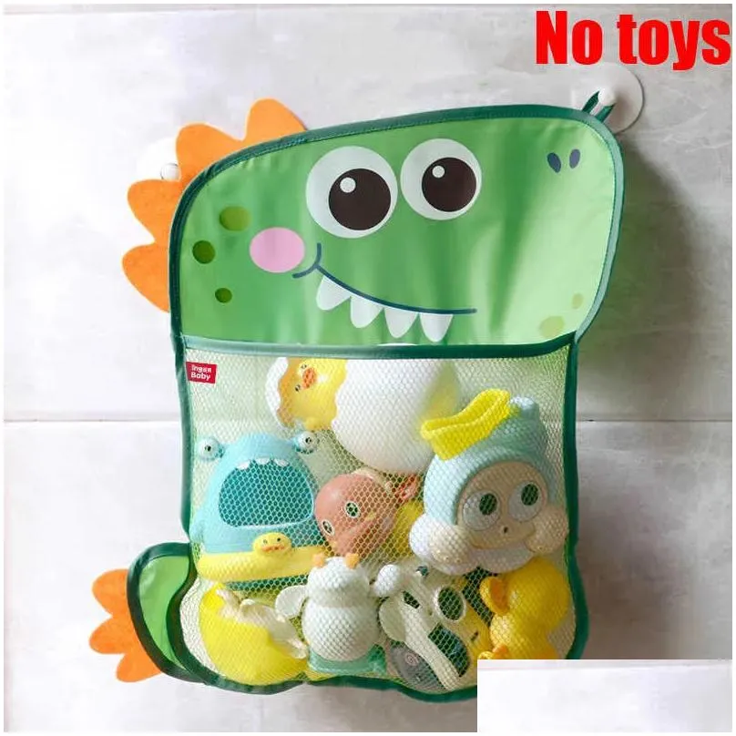 3PSCBath Toys Injector Bathroom Mesh Organizer Bag Cartoon Dinosaur Chicken Animal Shapes Bath Toys Baby Net Case Children Cloth Water Toy Storage