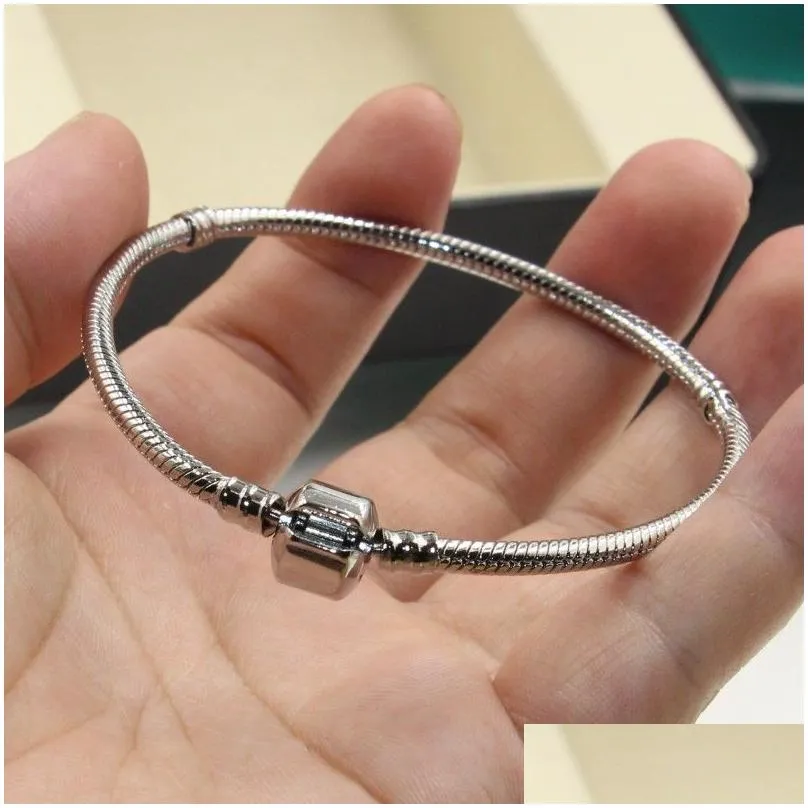 Handmade Never Fade Classic Jewelry 100% Pure 925 Sterling Silver Smooth Bangle Party Pandor Promise Women Wedding Bracel2371