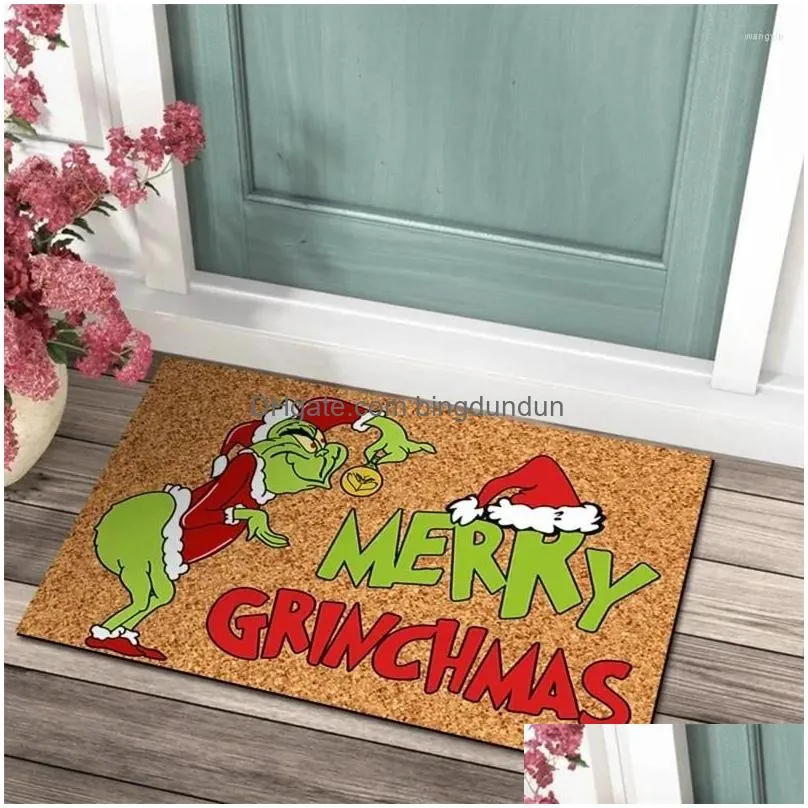 Party Decoration Party Decoration Christmas Door Mat Outdoor Welcome For Front Entryway Carpet 23.7X15.9 Inch Funny Mats Halloween Hom Dh8Zq