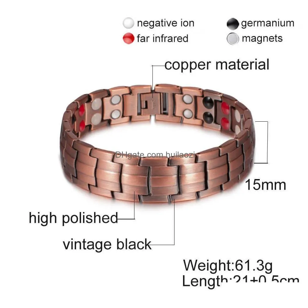 pure copper bracelet men energy germanium magnetic bracelet copper vintage hologram chain link bracelets for men arthritis 2106192590