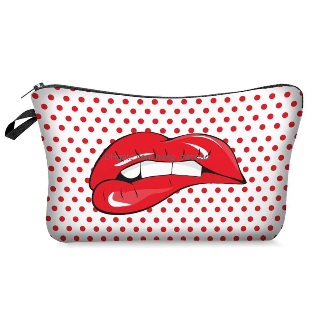 red lip 3d printing cosmetic bags with multicolor pattern cute eyes makeup pouchs for travel bolsas de cosmeticos con 3d