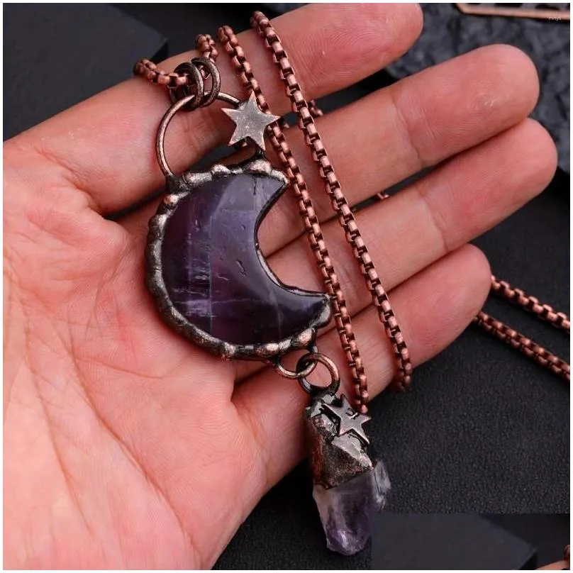 Pendant Necklaces YEEVAA 1PC Star Moon Amethyst Natural Stone Necklace Jewelry Gift(Comes With Original Necklace)