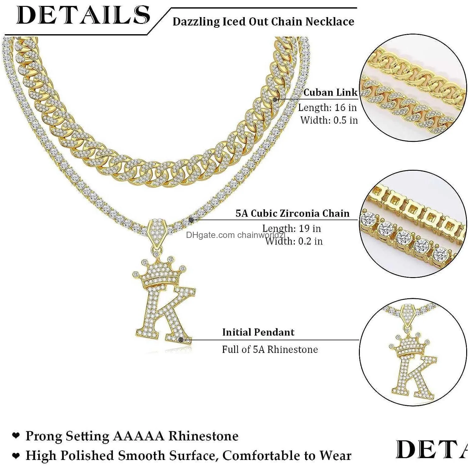 wfyou cuban link chain for women crown gold initial pendant necklace 18k gold plated alphabet letter pendant choker hip hop diamond chain custom name necklace
