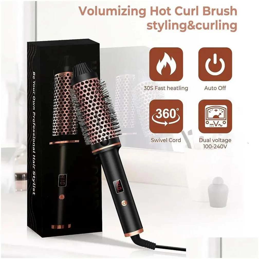 Curling Irons Curling Irons Thermal Brush 1.5 Inch Heated Ceramic Iron Volumizing Heating Round Travel Hair Curler Comb Drop Delivery Dhazy