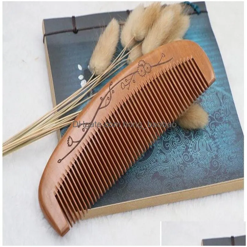  est natural peach wood comb close teeth anti-static head massage hair care wooden tools beauty accessories