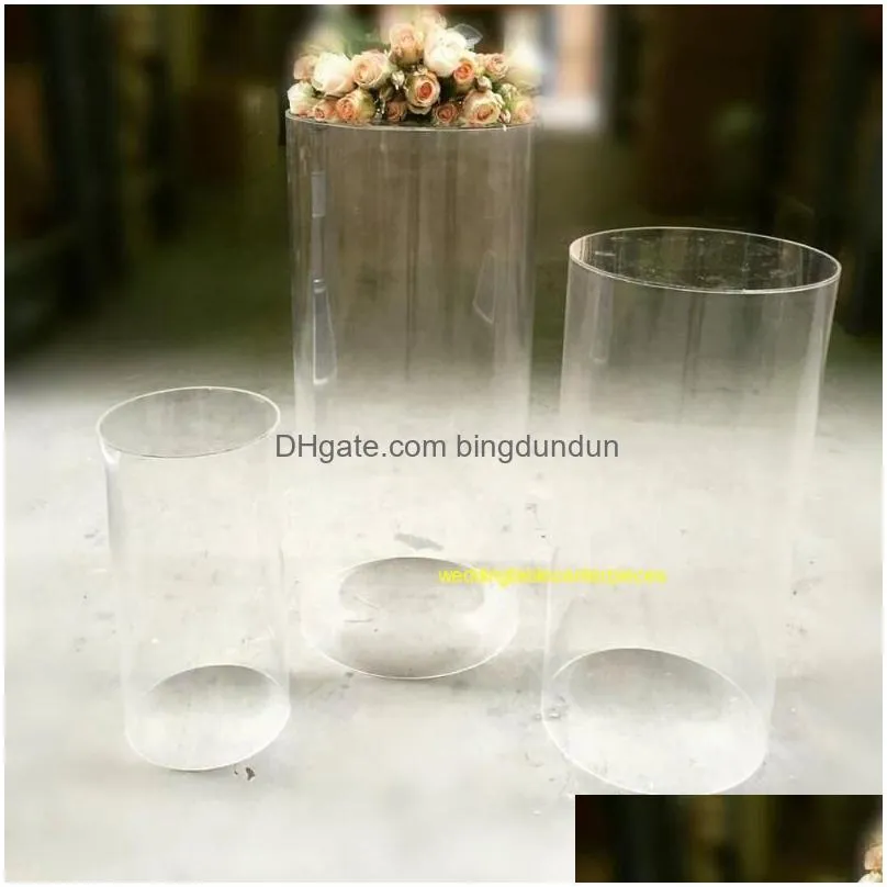 Party Decoration Party Decoration 3Pcs/Set Clear Crystal Acrylic Cylinder Pedestal Round Plinth For Wedding Backdrop Display Stand Rac Dh48Q