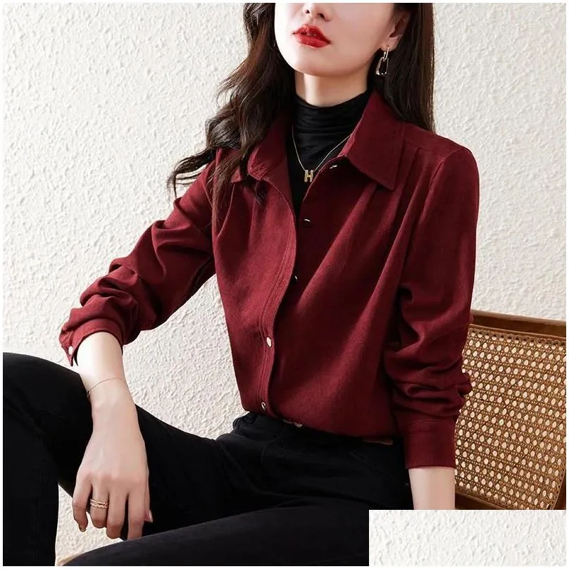 Women`s Blouses Korean Style Casual Turn-down Collar Shirts Fall Winter Girly Long Sleeve Loose Fit Versatile Cropped Blouse QY297
