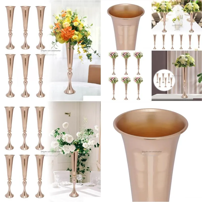 decoration wedding metal trumpet vases desktop metal trumpet centerpieces vase welcome area road guide flower holder height wedding props