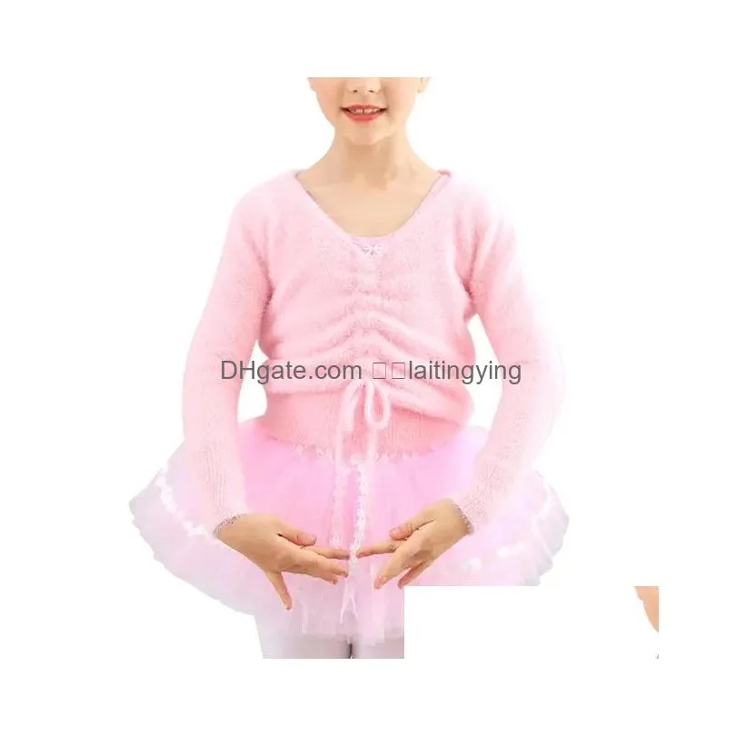 pullover autumn winter kids girls ballet sweater soft layering drawstring v neck pullover outerwear warm jacket wrap ballet dance coats