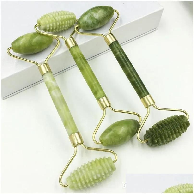 Natural Jade Double Head Face Massage Roller Massage Tools Facial Beauty Massager Jade Face Thin Slimming Body Head Neck Roller BH1721