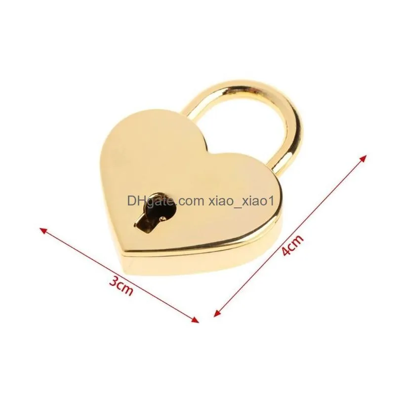 heart shape vintage metal mini padlock small bag suitcase luggage box diary book key lock with key 1107