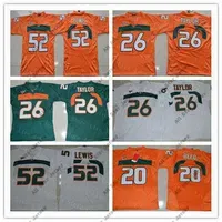 American College Football Wear Men`s Vintage Miami Hurrs College 26 Sean Taylor 52 Ray Lewis R.Lewis 20 Ed Reed Ncaa Football Jerseys Shirt Cheap Green White Ora