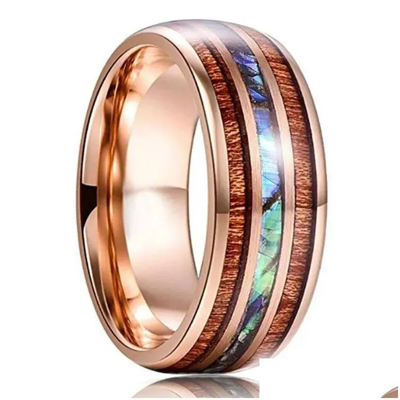 Wedding Rings Wedding Rings 8Mm Mens Siery Blue Opal Inlay Stainless Steel Ring Beveled Eage Colorf Abalone Shell Men Bandwedding Drop Dhgfq