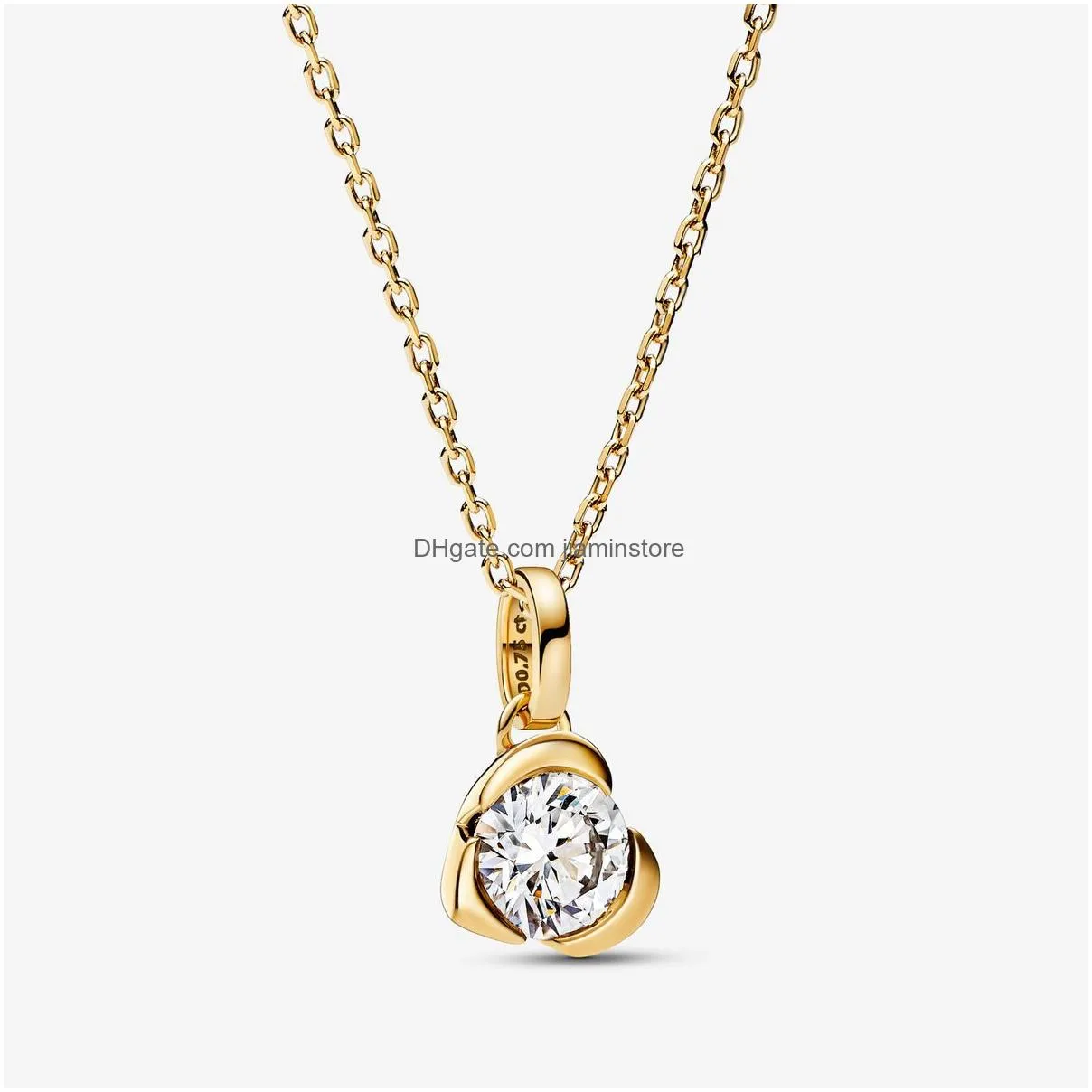 Pendant Necklaces 2023 New 925 Sier Gold Pendant Necklaces For Women Shiny Jewelry Diy Fit Pandoras Era Bezel Triple Diamond Designer Dhmnx